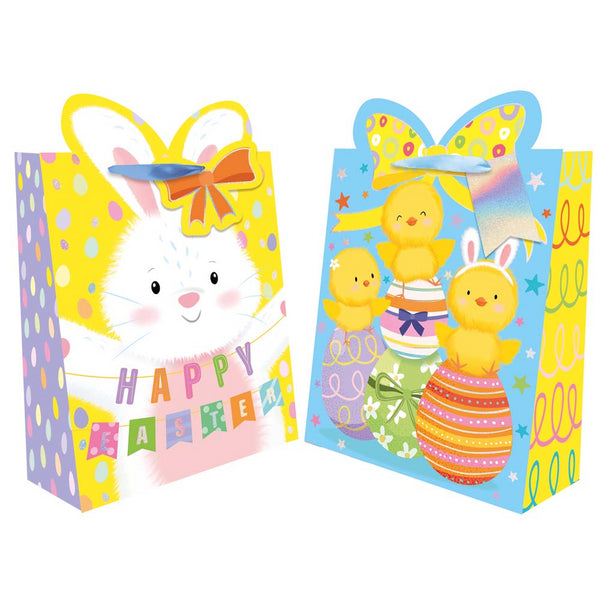 Tallon Large Easter Gift Bag | Die-Cut Bunny Ears, Ribbon Handles, Bow Tag