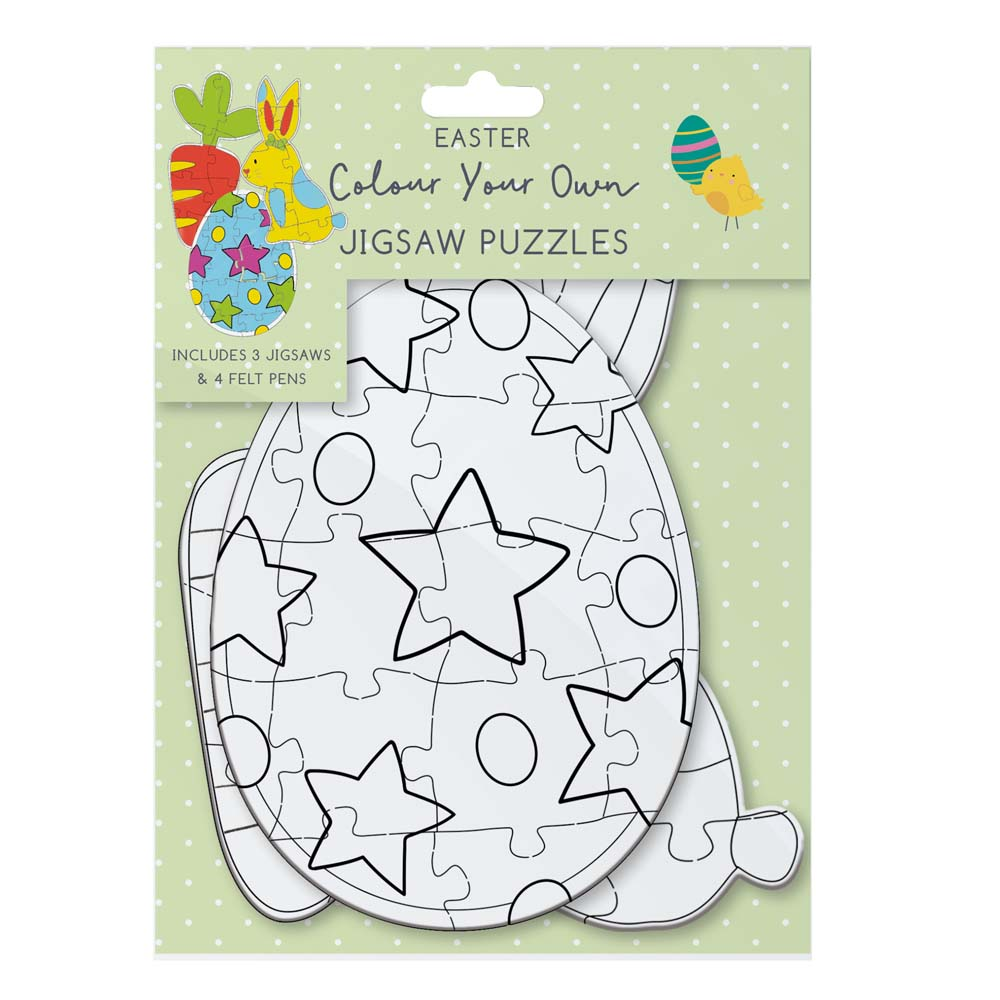 Tallon Pack of Three Colour-Your-Own Easter Jigsaw | Felt Pens, Egg-Shaped