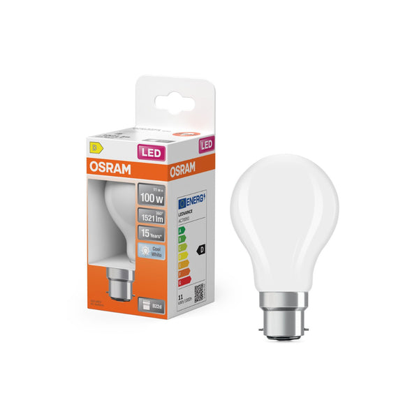 Osram B22d Frosted LED Bulb | 11W, Cool White, 1521lm, 100W Equivalent