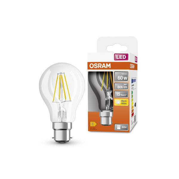 Osram LED Filament Bulb | B22d, Warm White, 60W Equivalent, 806 Lumen