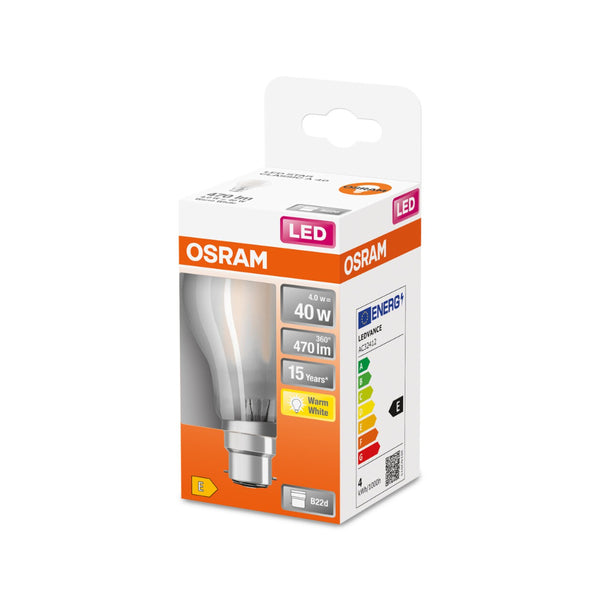 Osram B22d Frosted LED Light Bulb | 4W, 40W Equivalent, Warm White