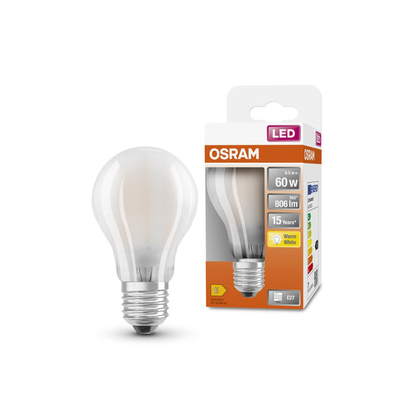Osram Frosted LED Light Bulb | E27, 6.5W, 60W Equivalent, Warm White