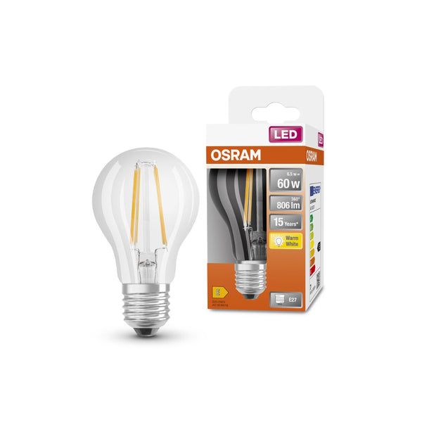 Osram E27 LED Filament Bulb | 6.5W, 806lm, Warm White, 60W Equivalent