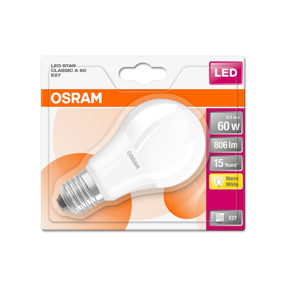 Osram LED Star Classic A60 Frosted Bulb | E27, 8.5W, Warm White