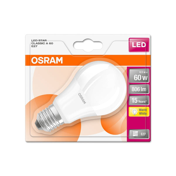Osram LED Star Classic A60 Frosted Bulb | E27, 8.5W, Warm White