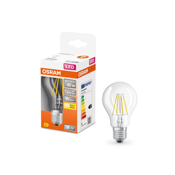 Osram Clear Filament LED Bulb | E27, 40W Equivalent, Warm White