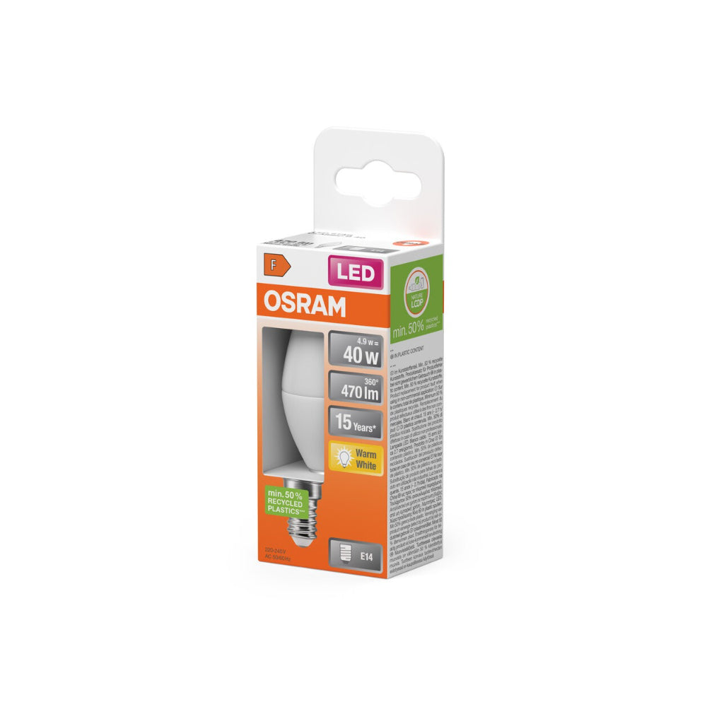 Osram LED Candle Bulb | E14, 40W Equivalent, Frosted Warm White