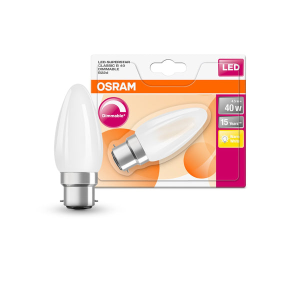 Osram LED Superstar Classic Candle Bulb | B22d, Dimmable, Warm White