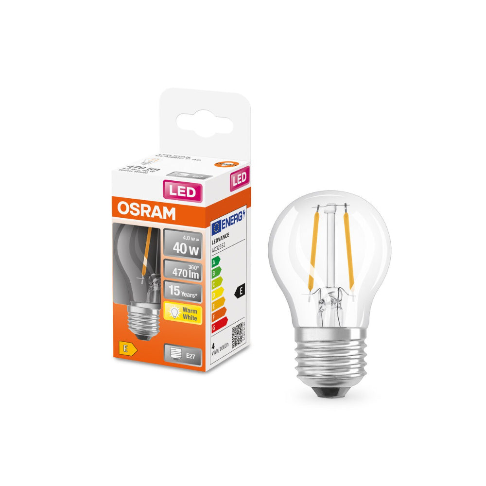 Osram Golf Ball LED Filament Bulb | E27, Clear, 4W = 40W, Warm White