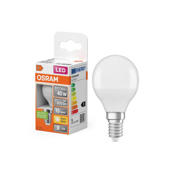 Osram Frosted Golf Ball LED Bulb | E14, 4.9W, Warm White, 470lm