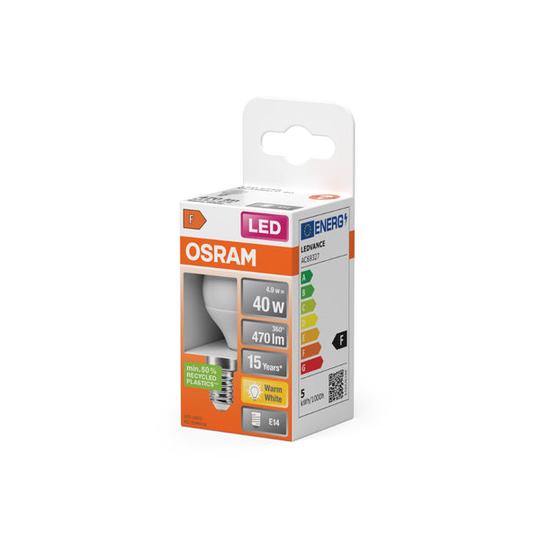Osram Frosted Golf Ball LED Bulb | E14, 4.9W, Warm White, 470lm
