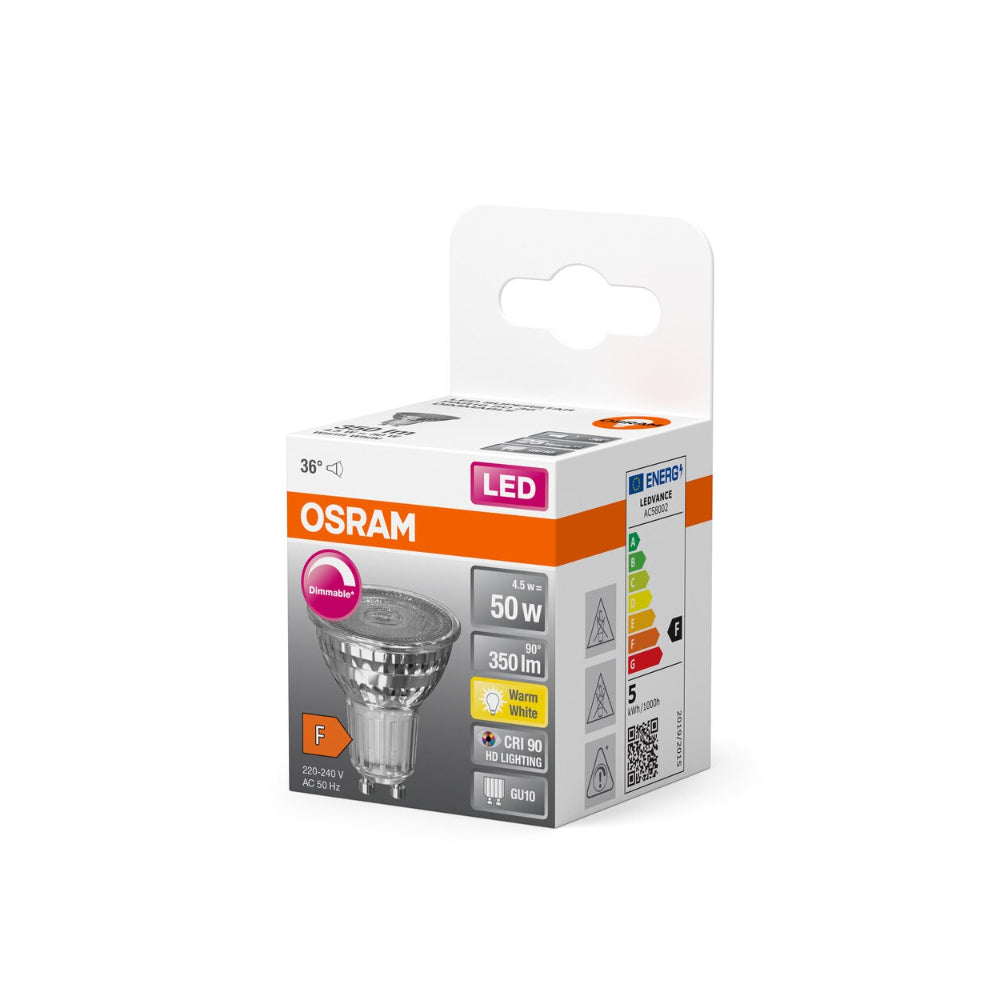 Osram GU10 Dimmable LED Spotlight Bulb | Warm White, 4.5W, 350lm