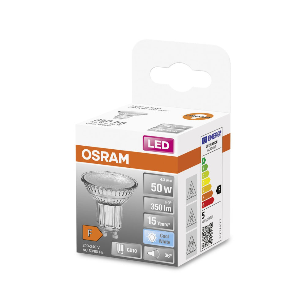 Osram GU10 LED Spotlight Bulb | 4.3W, Cool White, 50W Equivalent