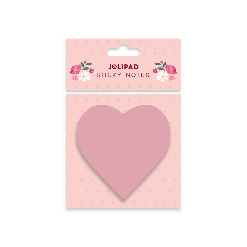 Jolipad Pink Heart Sticky Notes | Self-Adhesive, Floral Stationery