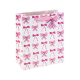 EuroWrap Large Bow Print Gift Bag | Pink and White, Ribbon Handles, Gift Tag
