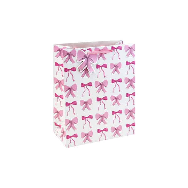 EuroWrap Bow Medium Gift Bag | Pink Bow Print, Ribbon Handles