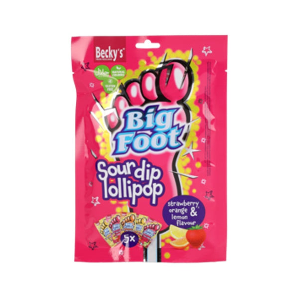 Becky's Big Foot Sour Dip Lollipops | 60g, Assorted Flavours, Gluten Free