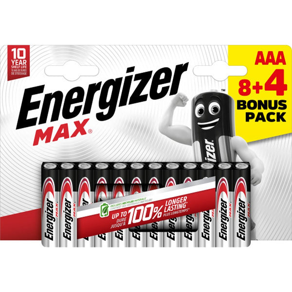 Energizer Max AAA Batteries Pack of 12 | 100% Longer Lasting, 10-Year Shelf Life