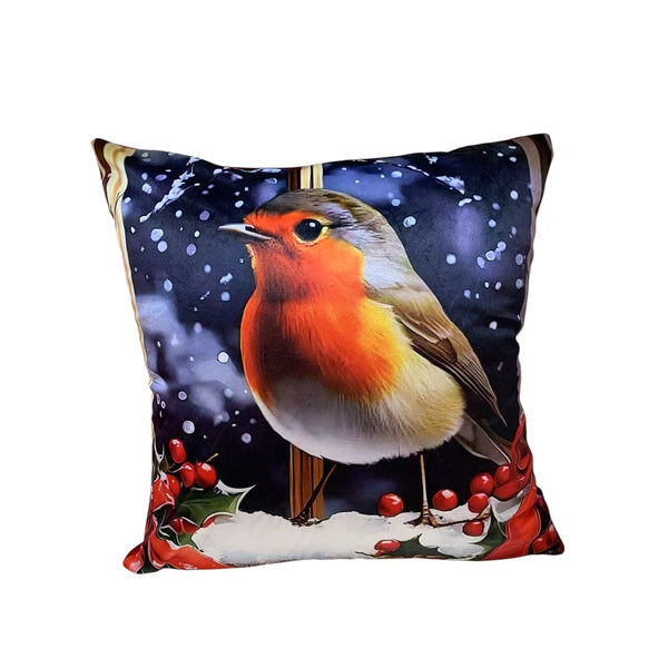 Robin Cushion Cover for Christmas | 43cm x 43cm Soft Polyester-Linen