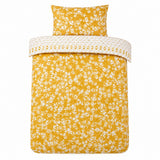 Mustard Yellow Floral Duvet Set | Single, White Patterned Reverse