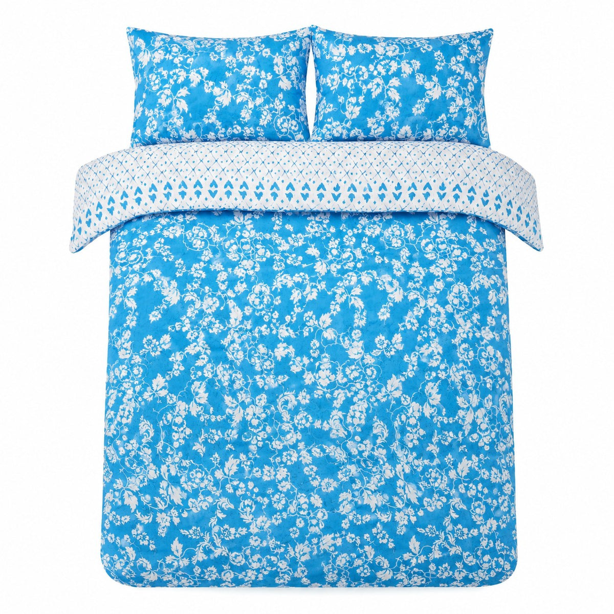 Mustard Yellow Floral Reversible Duvet Set | King, Blue Geometric Reverse