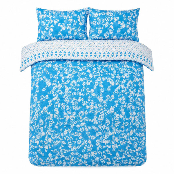 Mustard Yellow Floral Reversible Duvet Set | King, Blue Geometric Reverse