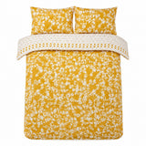 Mustard Yellow Floral Reversible Duvet Set | Super King, Geometric Reverse