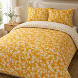 Mustard Yellow Floral Reversible Duvet Set | Super King, Geometric Reverse