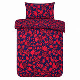 Alcedo Rose Blue Reversible Floral Duvet Set | Single, Red and Navy
