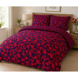 Alcedo Rose Blue Reversible Floral Duvet Set | Double, Red And Navy