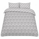 Silver Grey Modern Damask Duvet Set | Double, Reversible Stripe