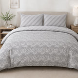 Silver Grey Modern Damask Duvet Set | Double, Reversible Stripe
