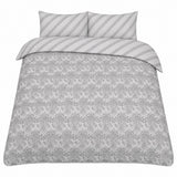 Silver Grey Reversible Damask Duvet Set | King, Stripe Reverse