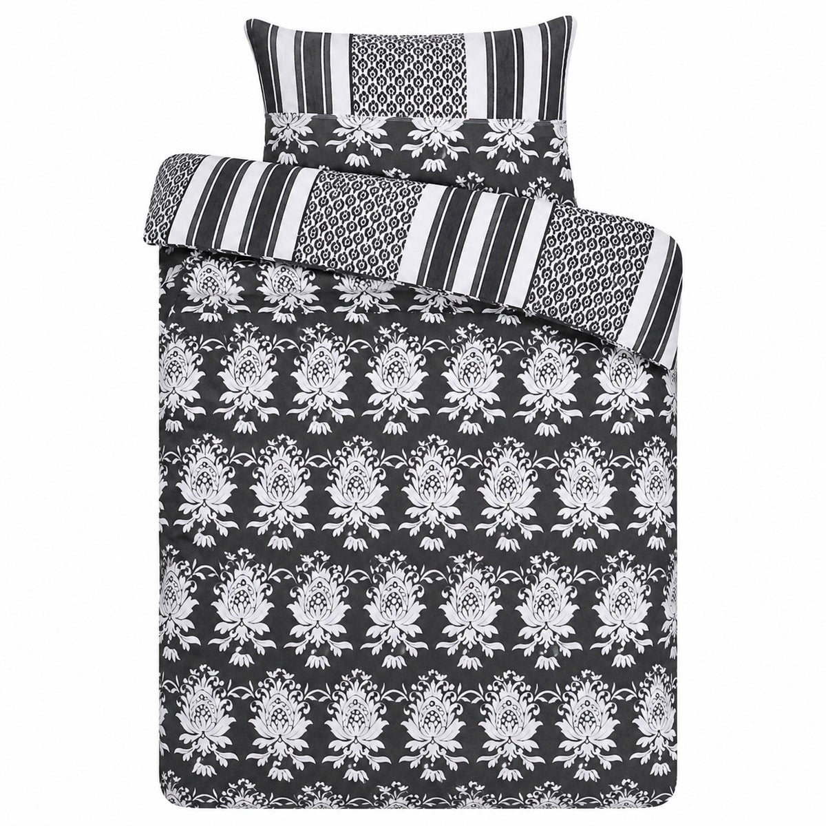 Warbler Grey Floral Damask Duvet Set | Single, Monochrome Design