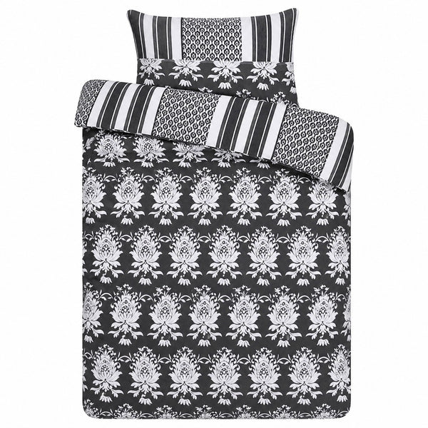 Warbler Grey Floral Damask Duvet Set | Single, Monochrome Design
