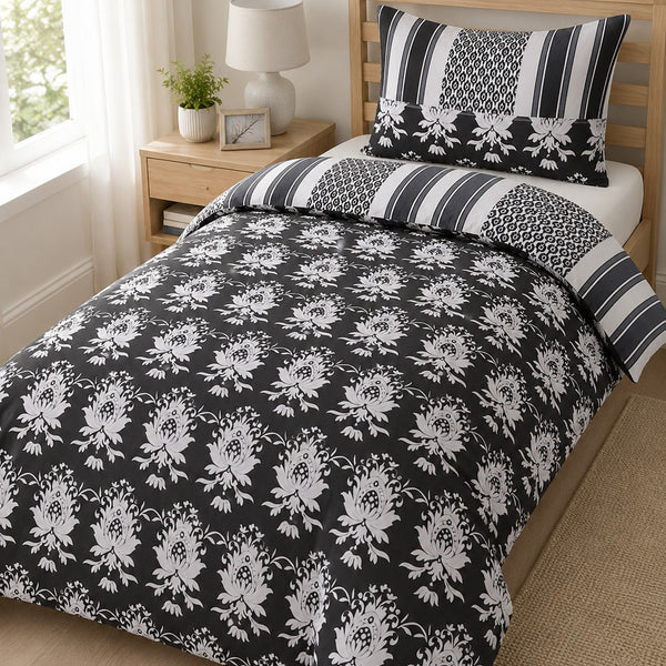 Warbler Grey Floral Damask Duvet Set | Single, Monochrome Design