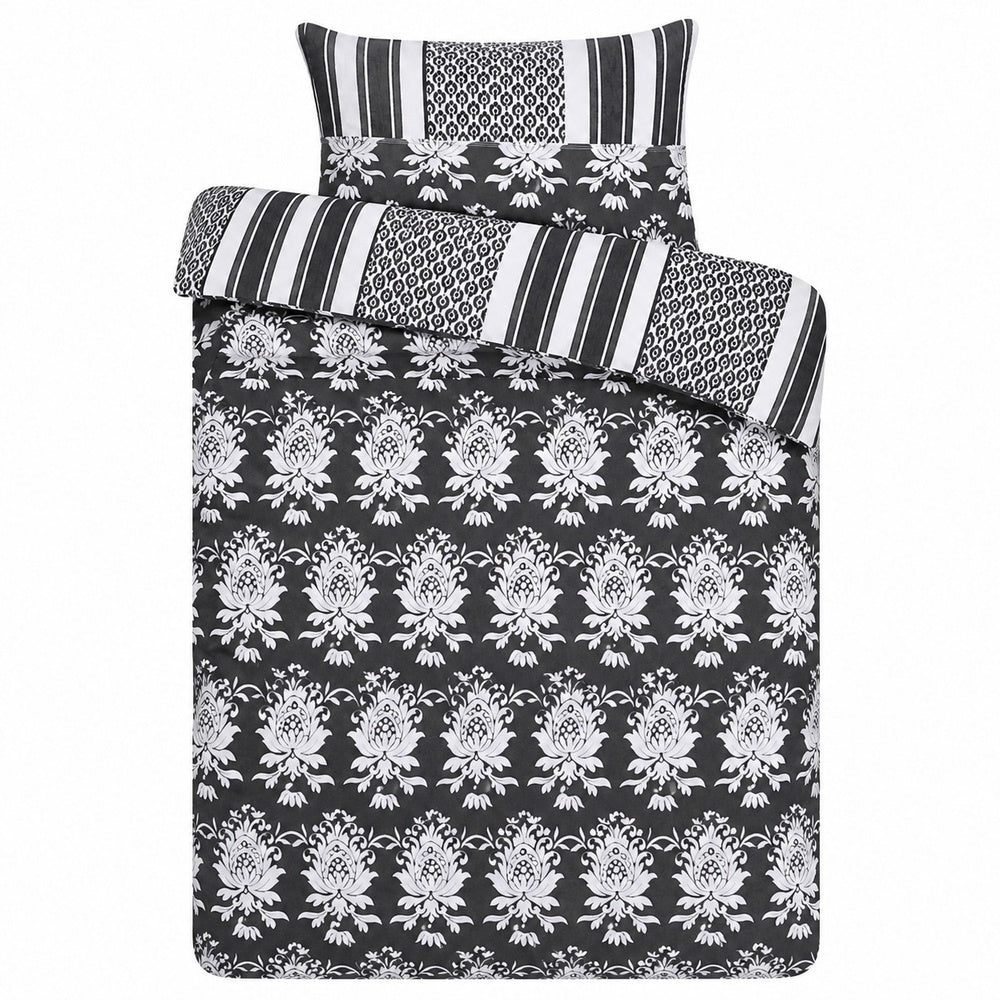 Warbler Grey Floral Damask Duvet Set | Single, Monochrome Design