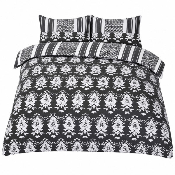 Warbler Grey Floral Damask Duvet Set | Double, Reversible Design