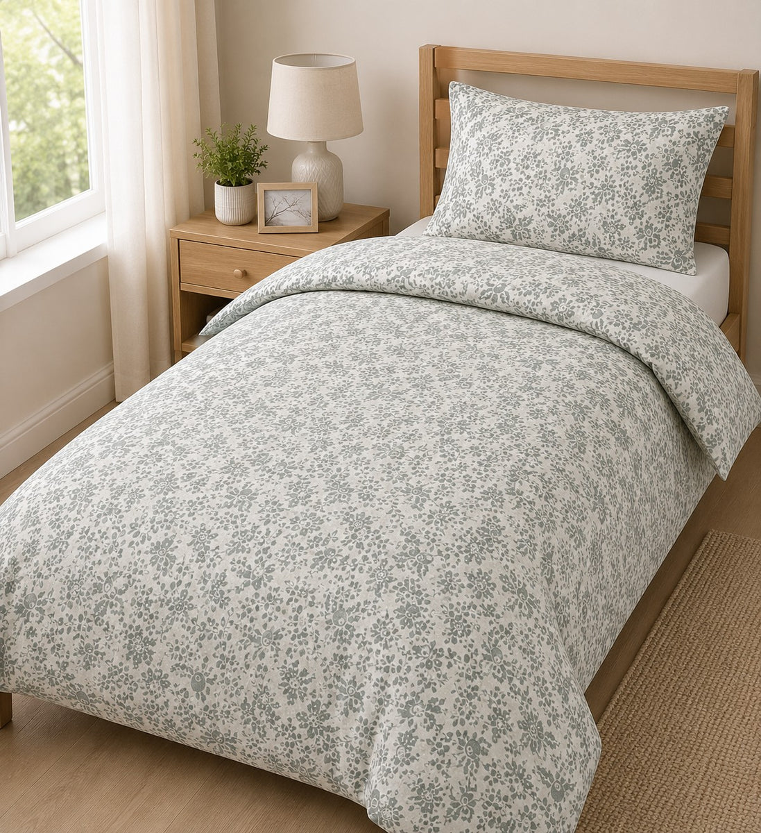 Maz Green Floral Duvet Cover Set | Single, with Matching Pillowcase