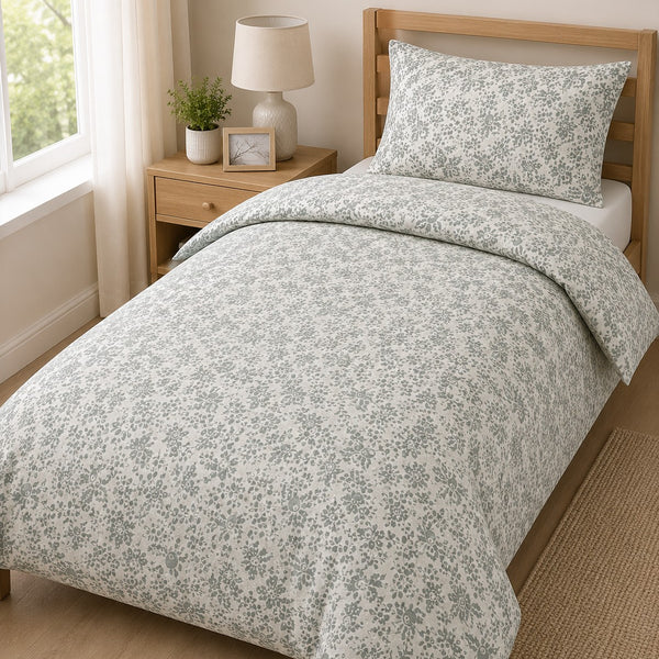 Maz Green Floral Duvet Cover Set | Single, with Matching Pillowcase