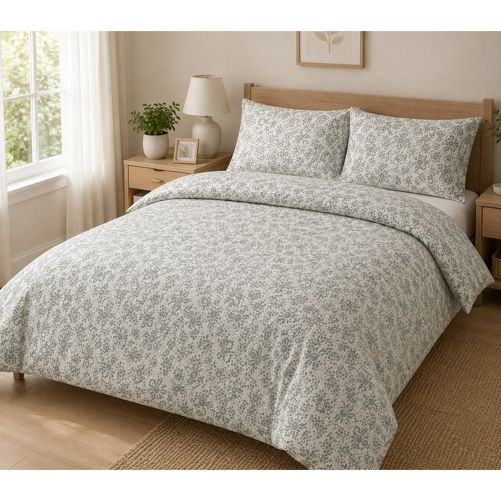 Maz Green Ditsy Floral Duvet Cover Set | Double, Matching Pillowcases