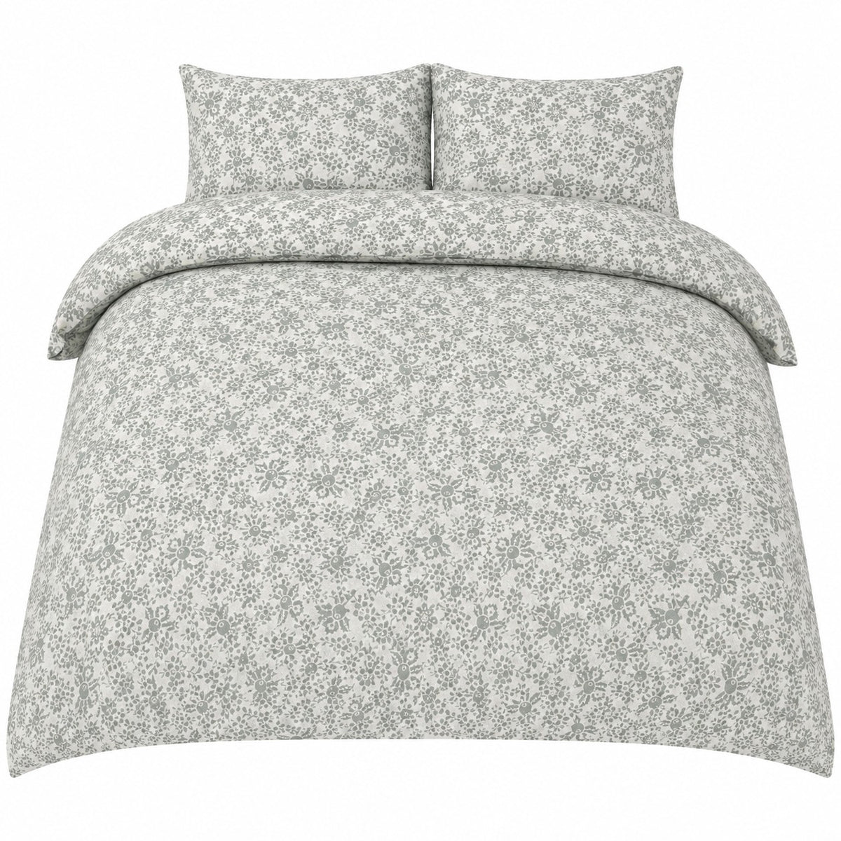 Maz Green Ditsy Floral Duvet Cover Set | King, Grey and White