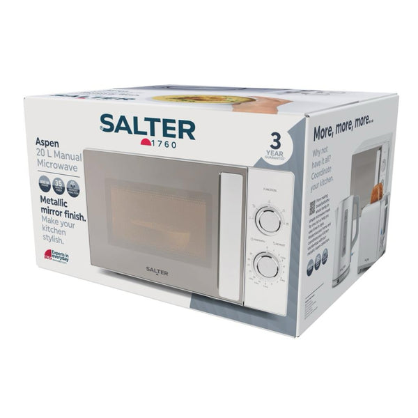 Salter Aspen Manual Microwave Oven | 20L, 800W, Mirror Finish
