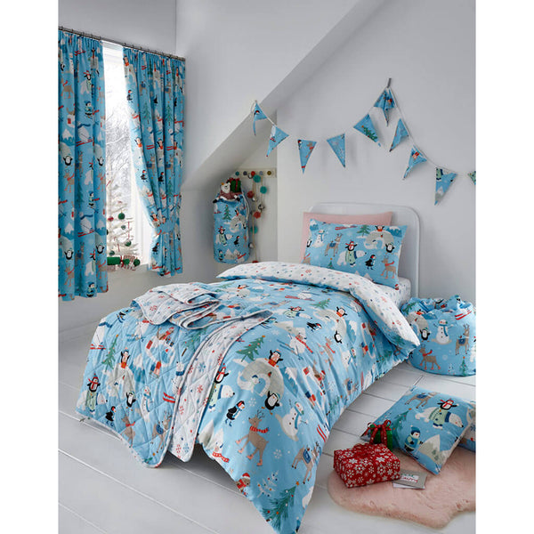 Christmas Snowfriends Duvet Set | Blue Winter Scene Print, with Pillowcases
