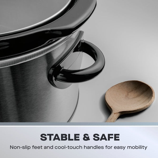Daewoo 6.5L Stainless Steel Slow Cooker | 3 Heat Settings, Warm Function