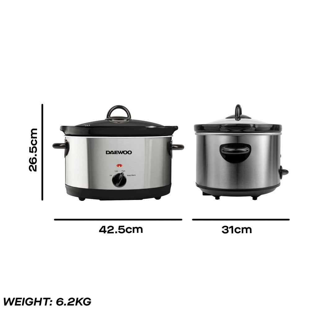 Daewoo 6.5L Stainless Steel Slow Cooker | 3 Heat Settings, Warm Function