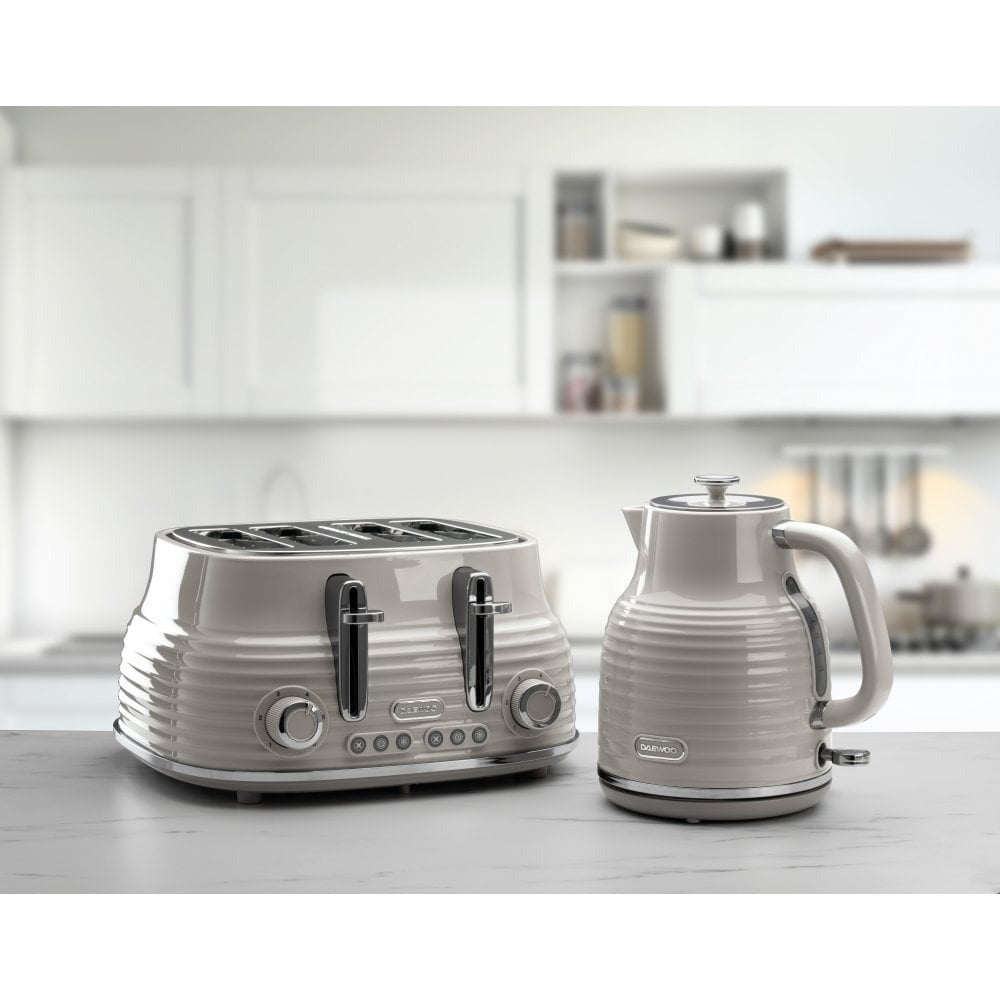 Daewoo Sienna Grey Ribbed Jug Kettle | 1.7L, 3kW, Retro Style