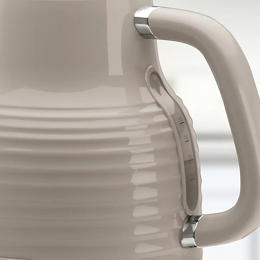 Daewoo Sienna Taupe Jug Kettle 1.7L 3kW | Retro Ribbed, 360° Swivel Base