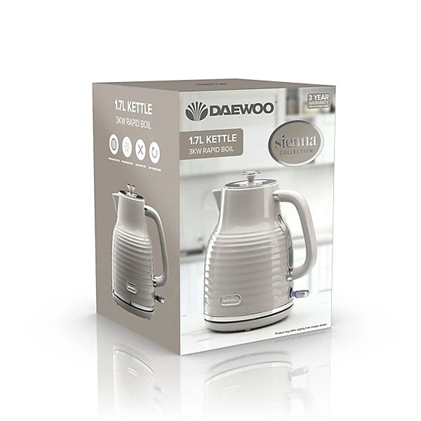 Daewoo Sienna Taupe Jug Kettle 1.7L 3kW | Retro Ribbed, 360° Swivel Base