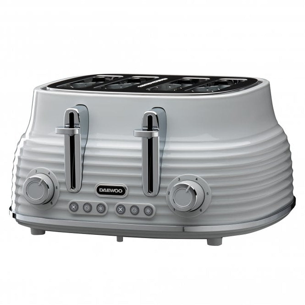 Daewoo Sienna Grey 4 Slice Toaster | Dual Controls, Reheat & Defrost